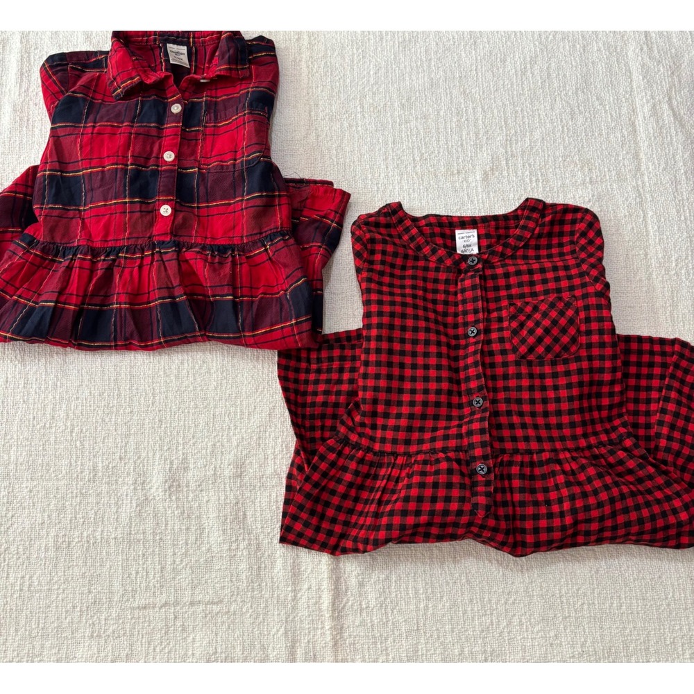 OshKosh & Carters Girls Red Plaid Holiday Dress Bundle Size 6 6X Lot of 2